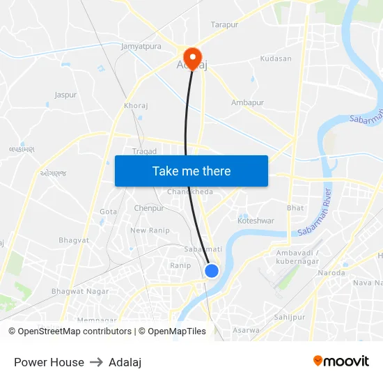 Power House to Adalaj map
