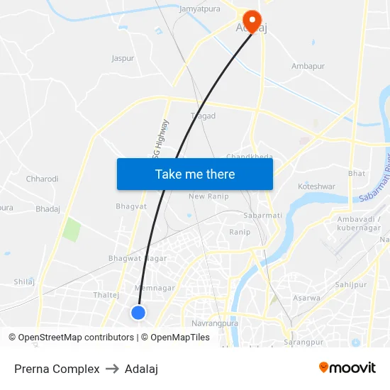 Prerna Complex to Adalaj map