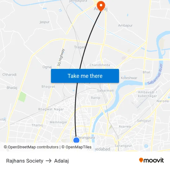 Rajhans Society to Adalaj map