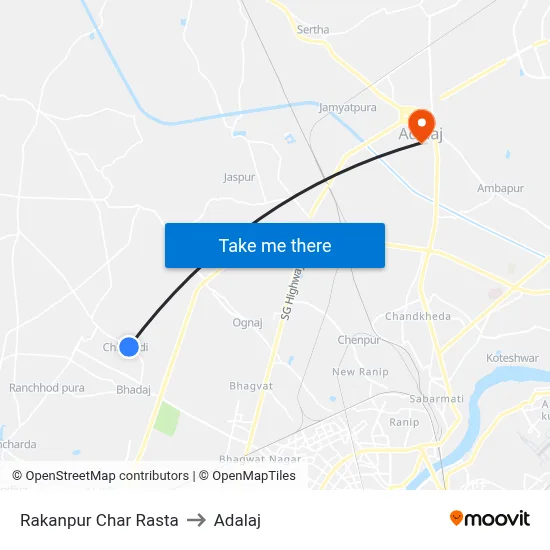 Rakanpur Char Rasta to Adalaj map