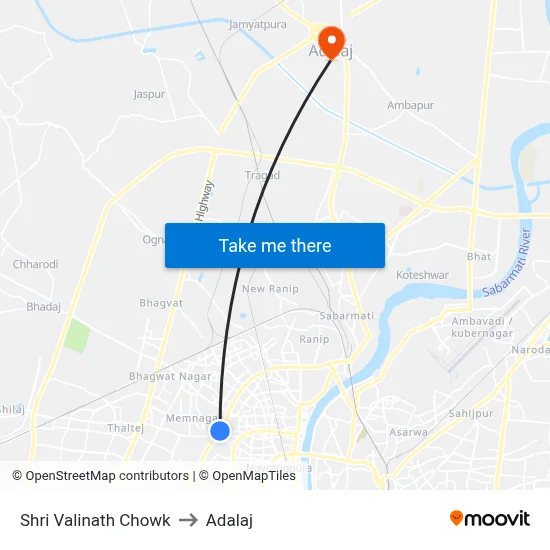 Shri Valinath Chowk to Adalaj map