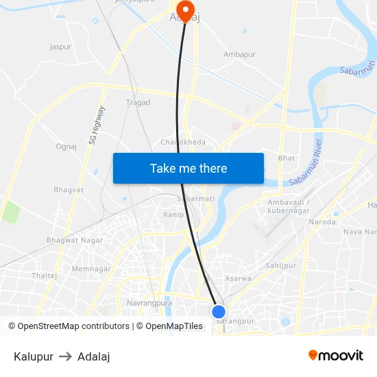 Kalupur to Adalaj map