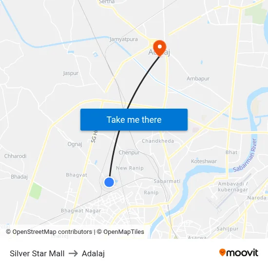 Silver Star Mall to Adalaj map