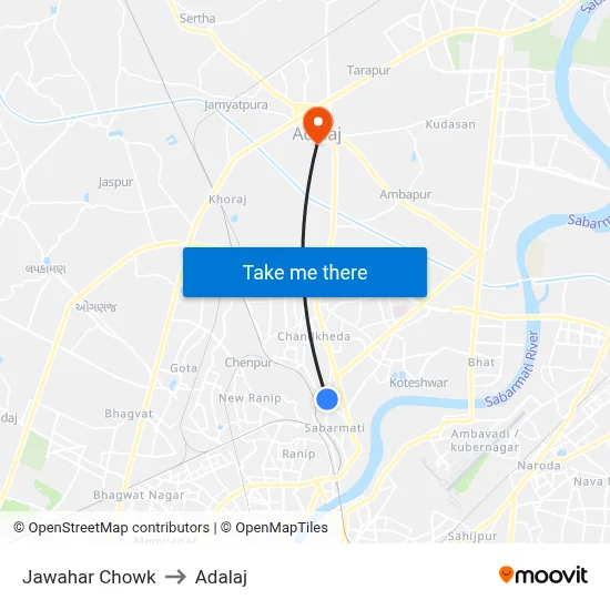 Jawahar Chowk to Adalaj map