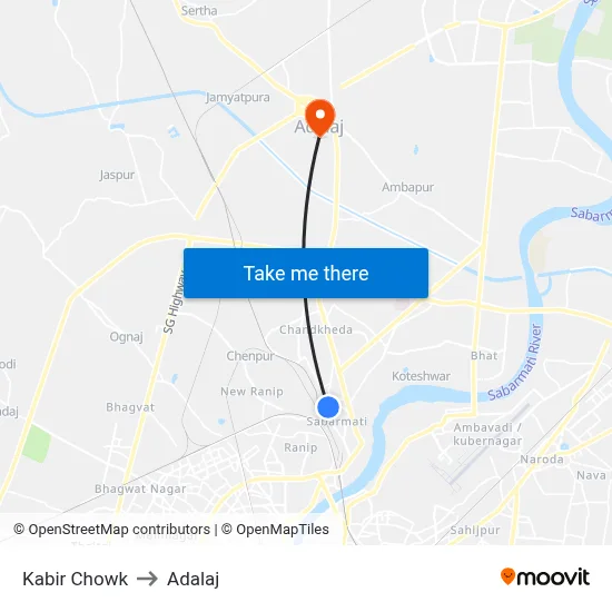 Kabir Chowk to Adalaj map