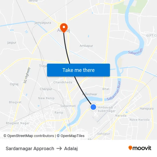 Sardarnagar Approach to Adalaj map