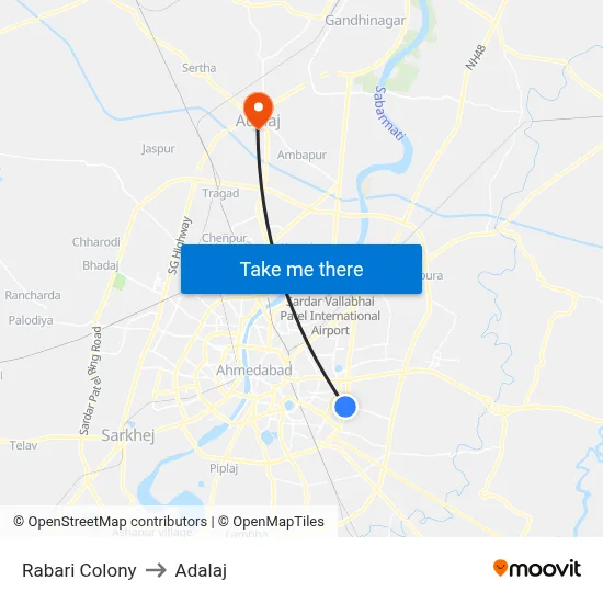 Rabari Colony to Adalaj map