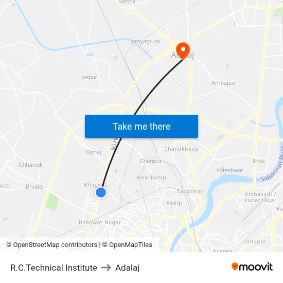 R.C.Technical Institute to Adalaj map