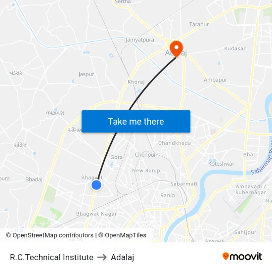 R.C.Technical Institute to Adalaj map