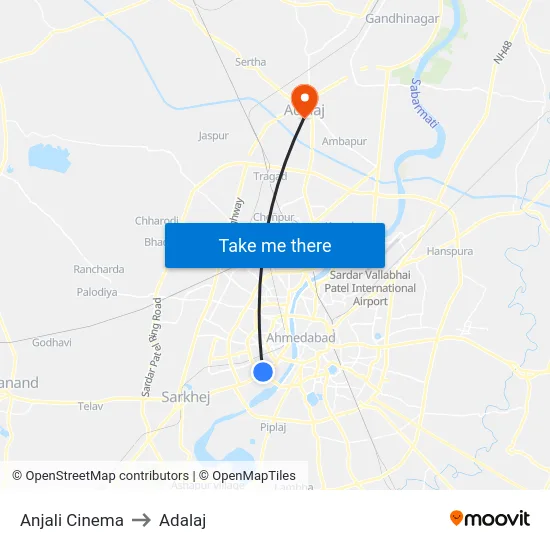 Anjali Cinema to Adalaj map
