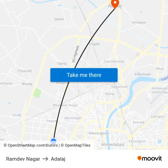 Ramdev Nagar to Adalaj map