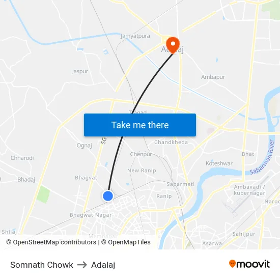 Somnath Chowk to Adalaj map