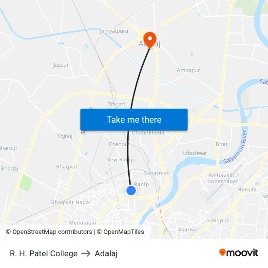 R. H. Patel College to Adalaj map