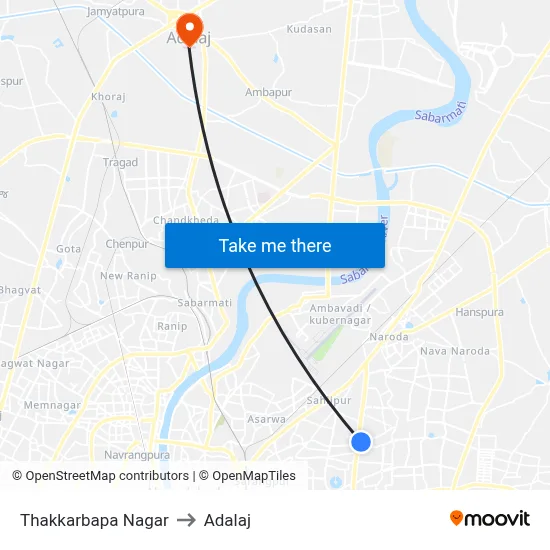 Thakkarbapa Nagar to Adalaj map