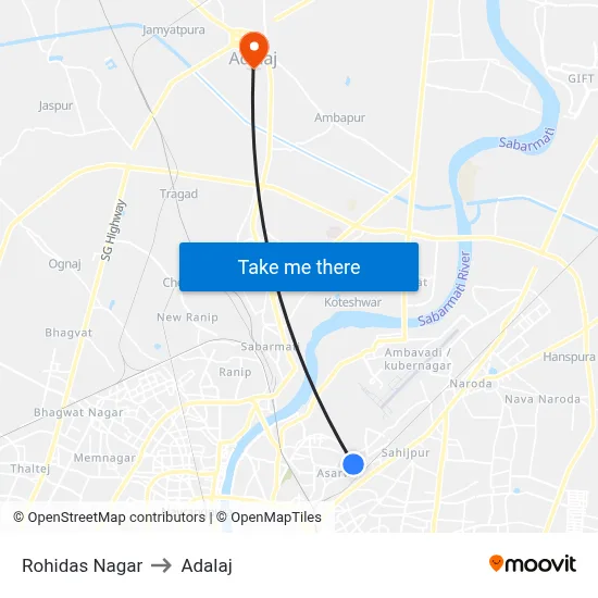 Rohidas Nagar to Adalaj map