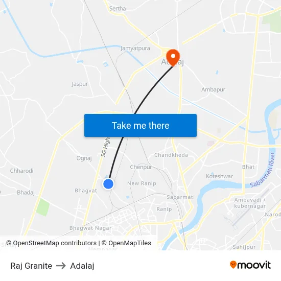Raj Granite to Adalaj map
