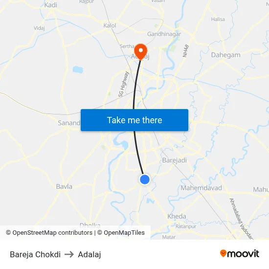 Bareja Chokdi to Adalaj map
