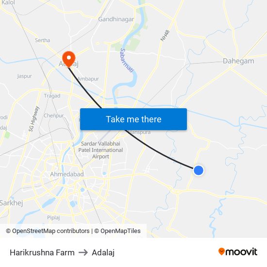 Harikrushna Farm to Adalaj map