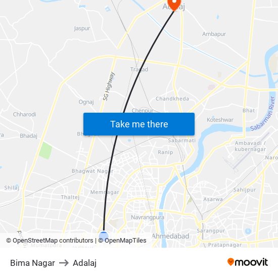 Bima Nagar to Adalaj map