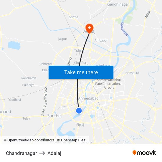 Chandranagar to Adalaj map