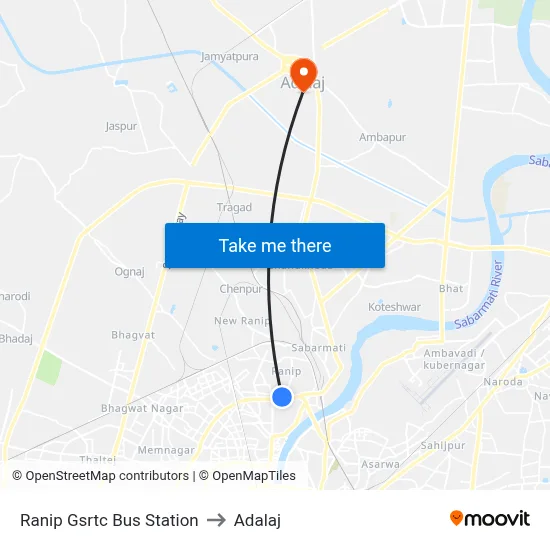 Ranip Gsrtc Bus Station to Adalaj map