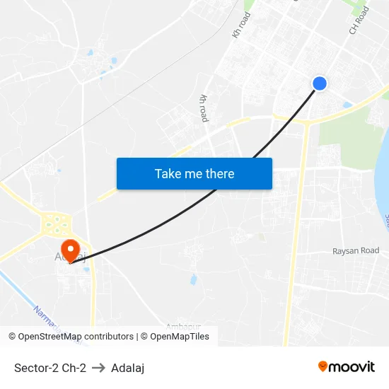 Sector-2 Ch-2 to Adalaj map