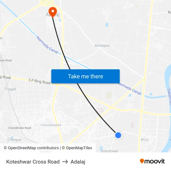 Koteshwar Cross Road to Adalaj map