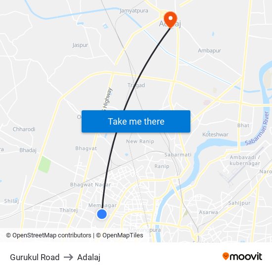 Gurukul Road to Adalaj map