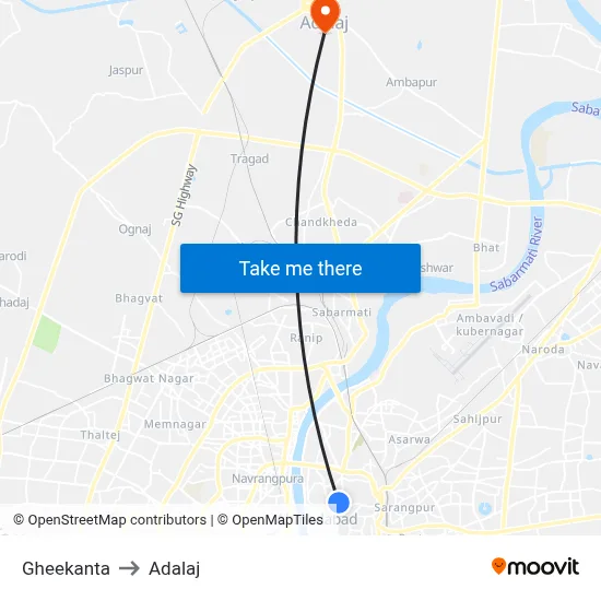 Gheekanta to Adalaj map