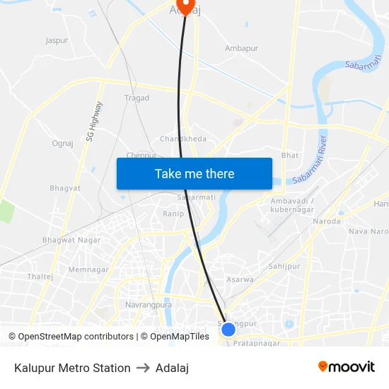 Kalupur Metro Station to Adalaj map