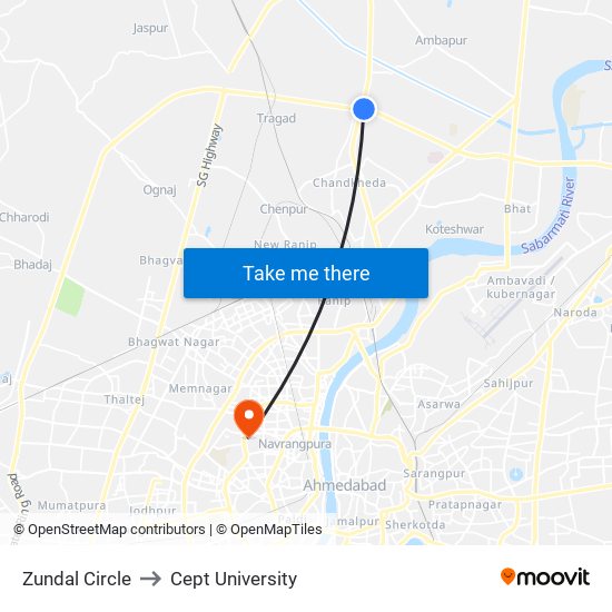 Zundal Circle to Cept University map