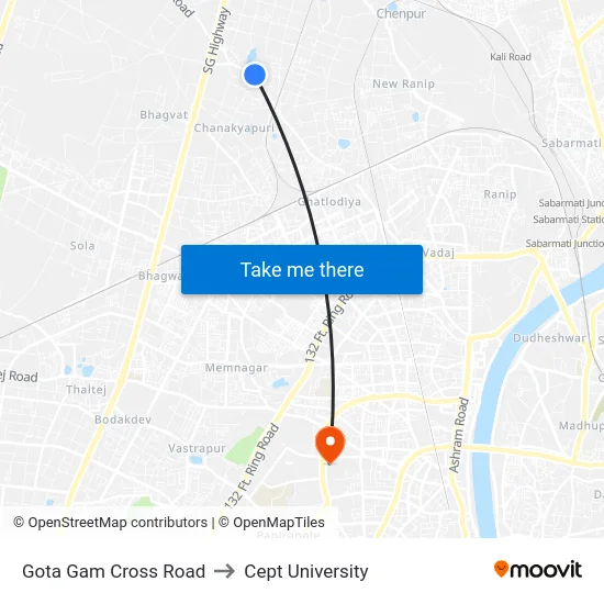 Gota Gam Cross Road to Cept University map