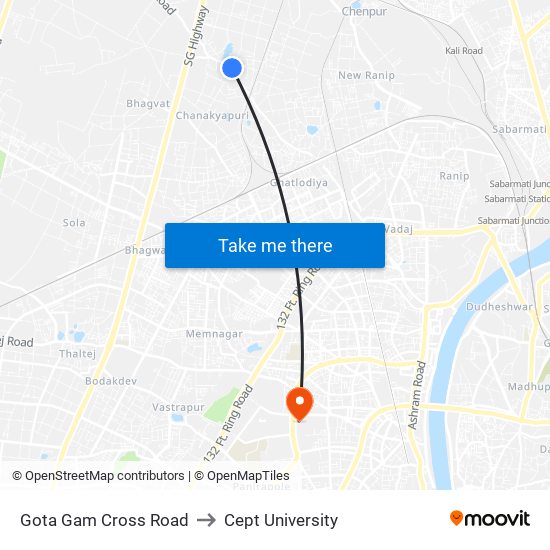 Gota Gam Cross Road to Cept University map