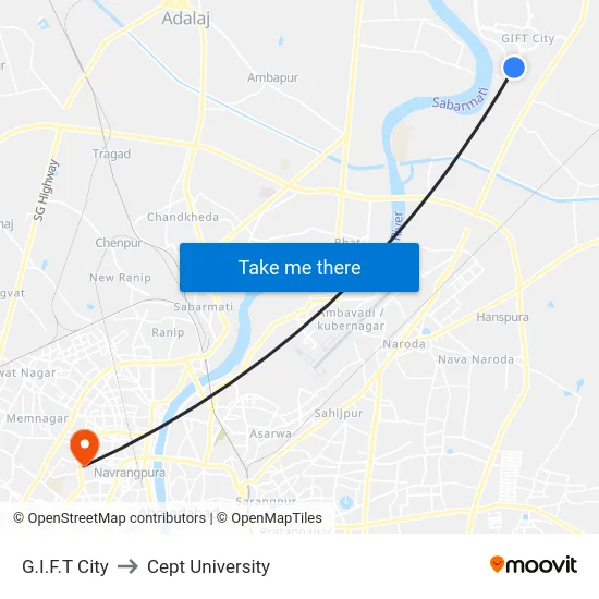 G.I.F.T City to Cept University map