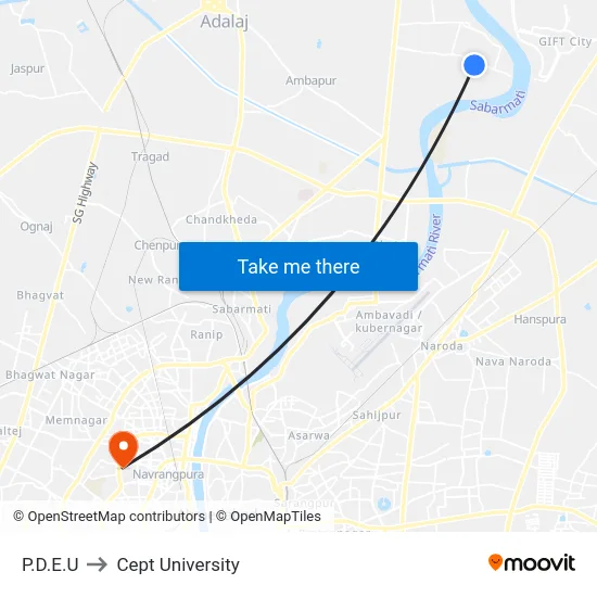 P.D.E.U to Cept University map