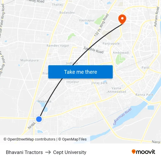 Bhavani Tractors to Cept University map