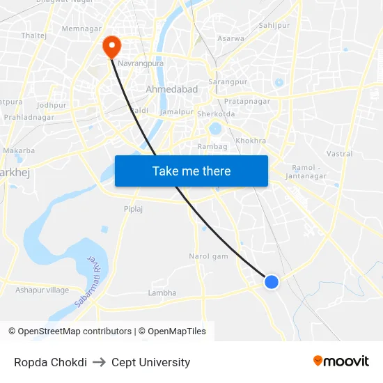 Ropda Chokdi to Cept University map