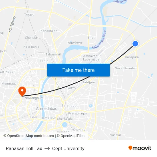 Ranasan Toll Tax to Cept University map