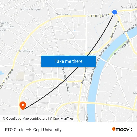 RTO Circle to Cept University map