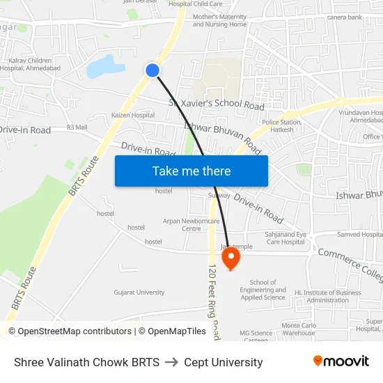 Shree Valinath Chowk BRTS to Cept University map
