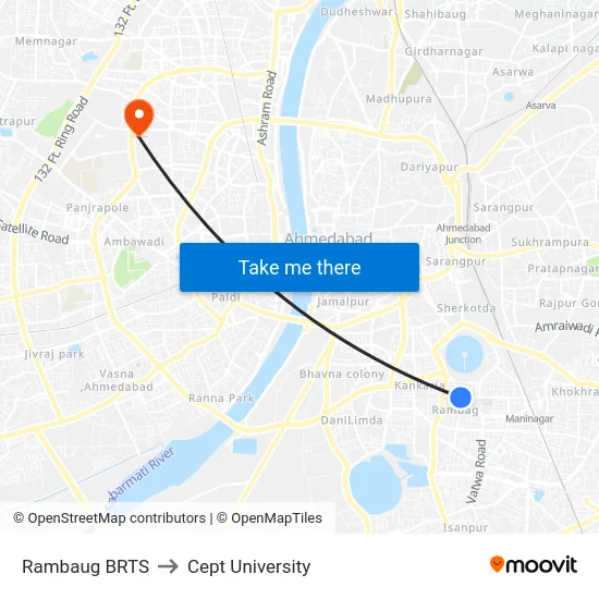 Rambaug BRTS to Cept University map