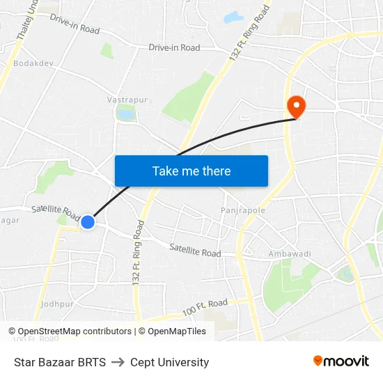 स्टार बाजार बीआरटीएस to सेप्ट विश्वविद्यालय map