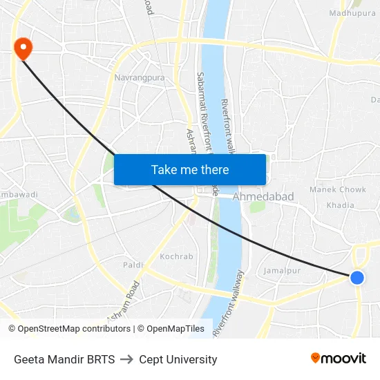 Geeta Mandir BRTS to Cept University map
