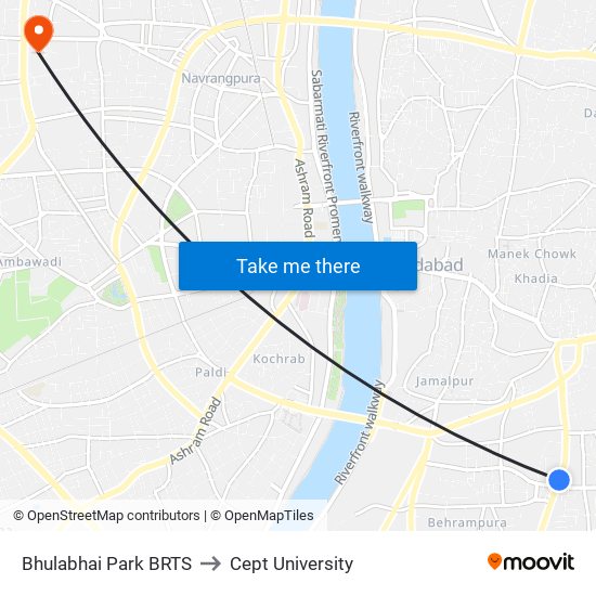 Bhulabhai Park BRTS to Cept University map