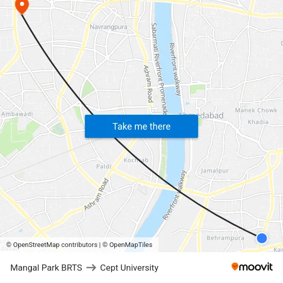 Mangal Park BRTS to Cept University map
