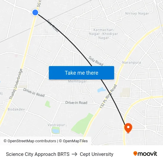 Science City Approach BRTS to Cept University map