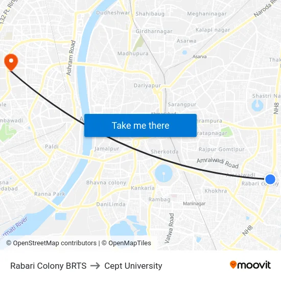 Rabari Colony BRTS to Cept University map