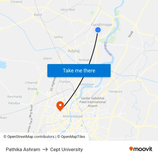 Pathikashram to Cept University map