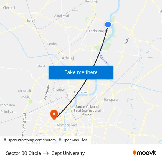 Sector 30 Circle to Cept University map