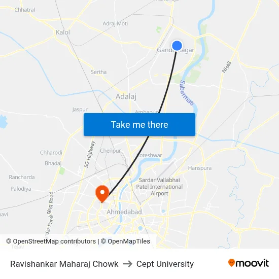 Ravishankar Maharaj Chowk to Cept University map